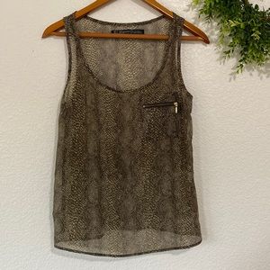 Zara Snakeskin Print Sleeveless Sheer Blouse